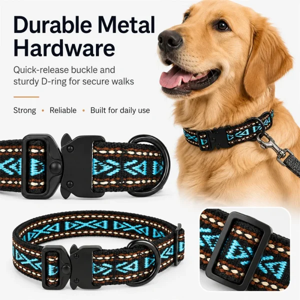 Retro Ethnic Style Strong Mesh Belt Material Adjustable Dog Walking Collar Suitable for Daily Wear and Hiking Activities