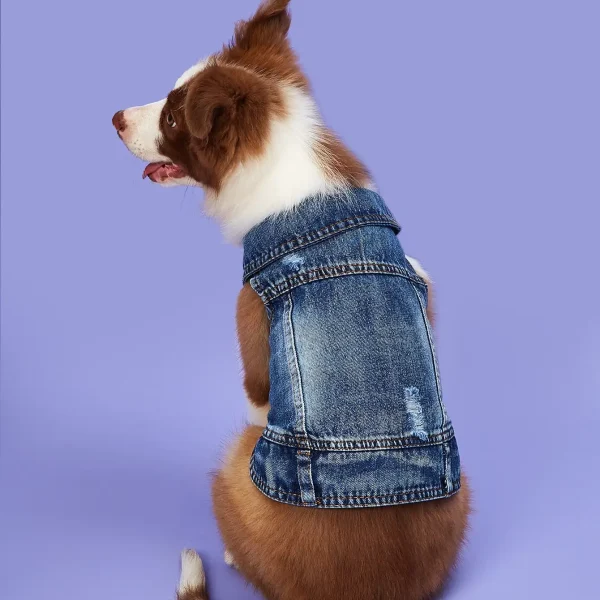 Dog Jean Jacket, Blue Denim Lapel Vest Coat Costume, Dog & Cat T-Shirt Clothes, Cool & Funny Apparel Outfits, Machine Washable