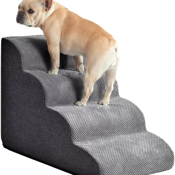Dog Stairs Ramp for High Beds, 4-Step Dog Steps for Small Dogs and Cats, Pet Stairs, Non-Slip Balanced Pet Step Indoor